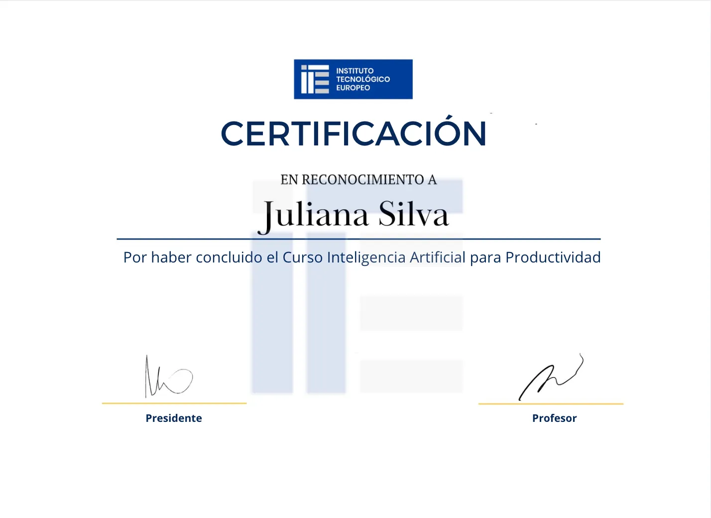 Certificación Instituto Tecnológico Europeo